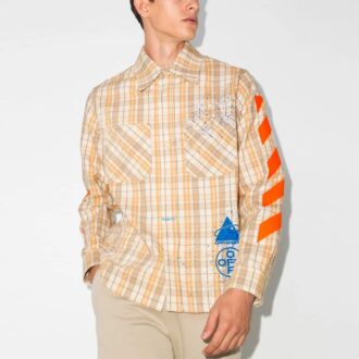 Chemise à manches longues à carreaux avec logo imprimé, jaune