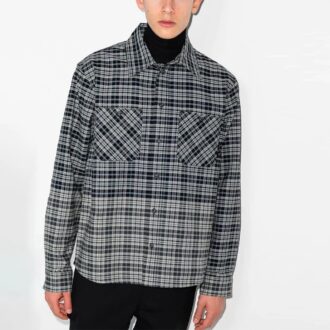 Chemise à manches longues à carreaux avec poche poitrine SS21, coupe ample, noir et gris