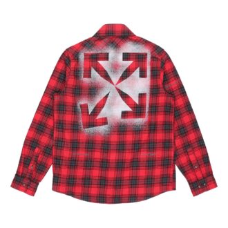 Chemise à manches longues à carreaux et imprimé flèches, rouge