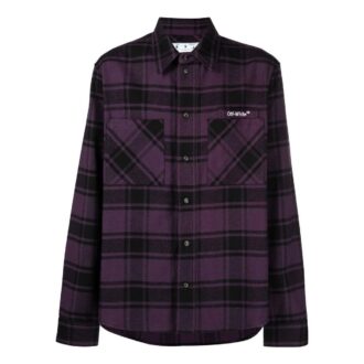Chemise à manches longues à carreaux et logo imprimé pour homme Off-White, violet foncé