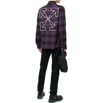 Chemise à manches longues à carreaux et logo imprimé pour homme Off-White, violet foncé