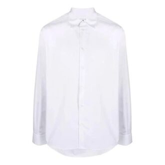 Chemise à manches longues, col à revers, couleur unie et logo, version blanche