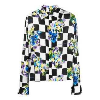 Chemise à manches longues à col vichy et imprimé floral SS21, version slim, noir