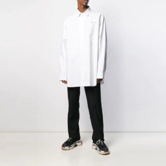 Chemise à manches longues, coupe ample, couleur unie, motif brodé, blanc