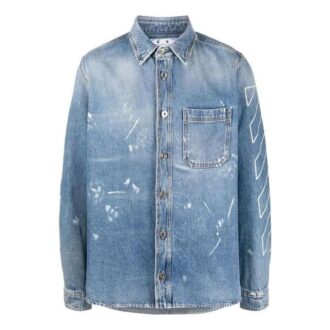 Chemise à manches longues en Denim imprimée SS22, version standard, bleue