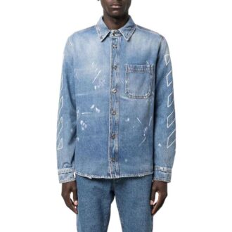 Chemise à manches longues en Denim imprimée SS22, version standard, bleue