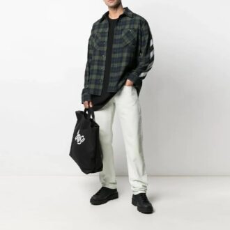 Chemise à manches longues en flanelle à carreaux imprimés rayés SS21, verte