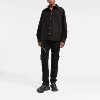 Chemise à manches longues et poche poitrine FW21, coupe ample, noire