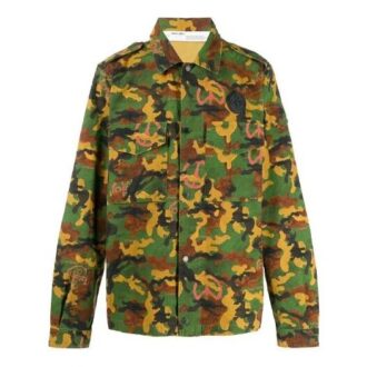 Chemise à manches longues imprimée camouflage, version verte