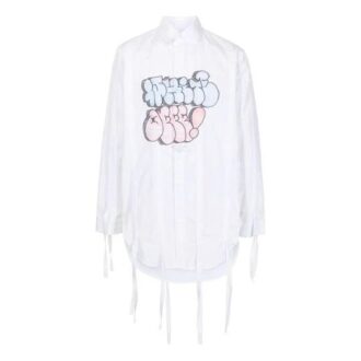 Chemise à manches longues imprimée d&rsquo;un logo graffiti SS21, blanche