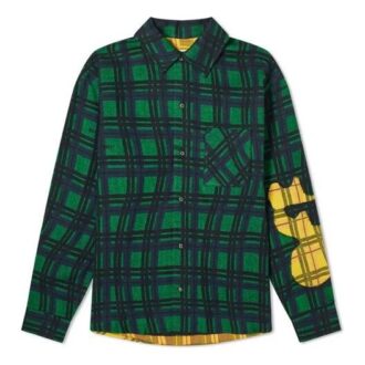 Chemise à manches longues imprimée en flanelle pour homme, verte