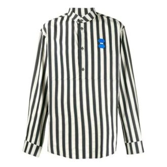 Chemise à manches longues rayée avec logo en patch pour homme