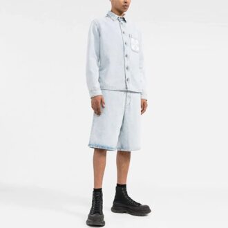 Chemise à manches longues unie avec impression de logo, bleu