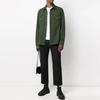 Chemise à manches longues unie avec logo imprimé, version verte