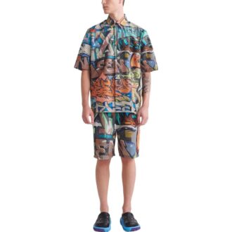 Chemise multicolore à shorts Off-White pour homme, imprimé graffiti et logo
