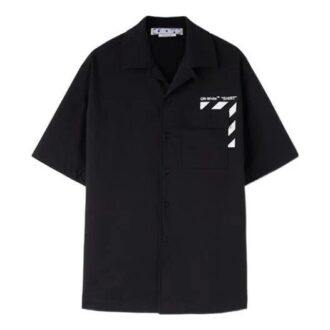 Chemise noire à manches courtes Off-White pour homme FW22 avec imprimé à rayures diagonales et poches