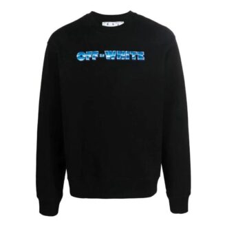 Chemise Off-White pour homme FW22 à col rond et manches longues avec logo alphabétique imprimé, version noire