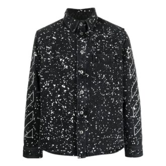 Chemise Off-White pour homme FW22 en sergé imprimé, à col droit et manches longues, version standard, noir
