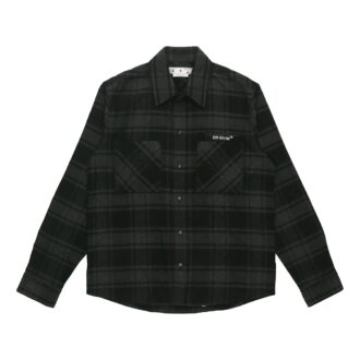 Chemise Off-White pour homme à manches longues en flanelle à carreaux, coupe ample, gris