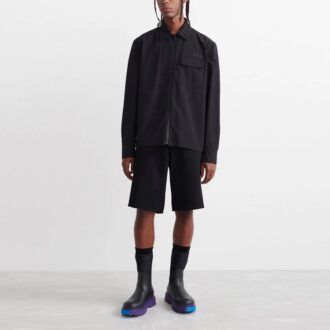 Chemise Off-White pour homme SS22 à logo imprimé sur twill, couleur unie, manches longues, version noire