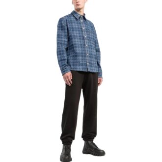 Chemise Off-White pour homme SS22 à manches longues, col fermé, imprimé logo sur le dos et motif à carreaux, version ordinaire, bleu