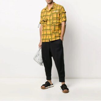 Chemise à shorts à carreaux avec poche, version jaune