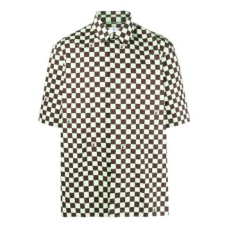 Chemise verte à carreaux imprimés sur toute la surface, col à revers, shorts à manches courtes et coupe ample pour homme Off-White SS22