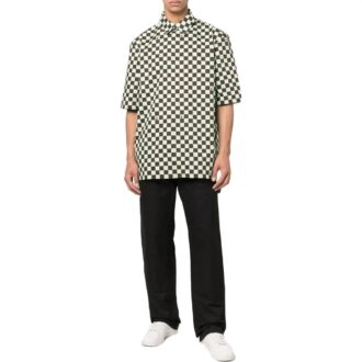 Chemise verte à carreaux imprimés sur toute la surface, col à revers, shorts à manches courtes et coupe ample pour homme Off-White SS22