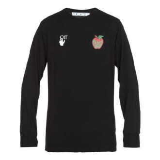 Coton classique avec logo Apple imprimé, col rond et manches longues, noir