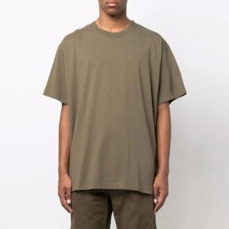 Diag Tab Couleur unie Col rond Shorts Manches courtes Vert olive