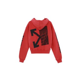 FW19 Sweat à capuche oversize en molleton avec flèches divisées et motif graffiti pour homme, rouge
