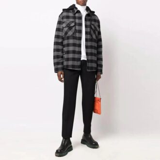 FW21 Chemise à capuche à carreaux, manches longues, coupe ample, noir