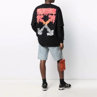 FW21 Imprimé alphabet, col rond, manches longues, noir