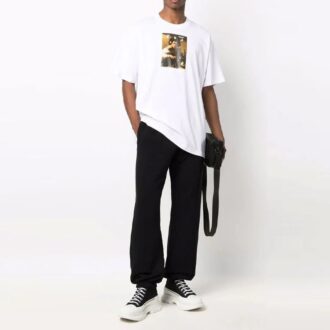 FW21 Imprimé alphabétique Col rond Shorts Manches courtes Coupe ample Blanc