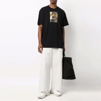 FW21 Imprimé alphabétique Col rond Shorts Manches courtes Coupe ample Noir