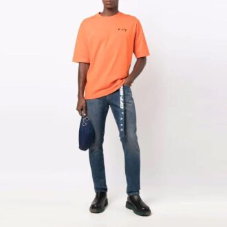 FW21 Imprimé logo sur la poitrine, col rond, Shorts, version standard, orange