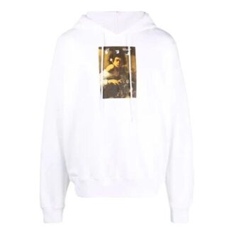FW21 Pull à cordon avec imprimé alphabétique, version à capuche, blanc
