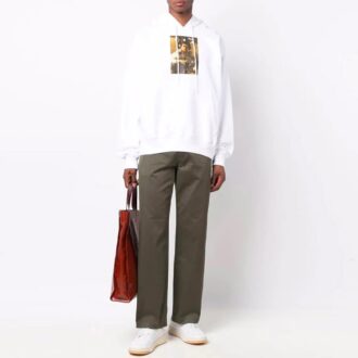 FW21 Pull à cordon avec imprimé alphabétique, version à capuche, blanc