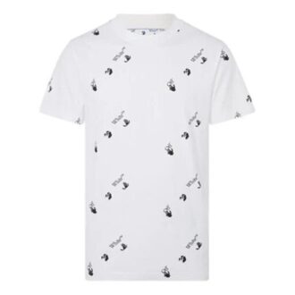 FW21 T-shirt à manches courtes et col rond avec imprimé logo intégral, version standard, blanc