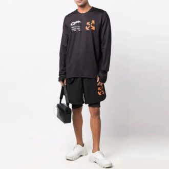 FW21 T-shirt à manches longues ample avec logo imprimé, noir