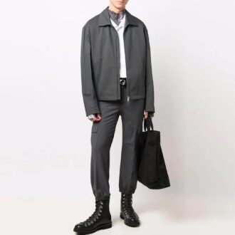 FW21 Veste à revers unie avec fermeture éclair, version grise