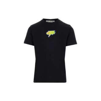 FW22 T-shirt à col rond et manches courtes avec logo imprimé dans le dos, coupe ajustée, noir