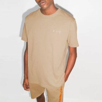Homme Off-White x Browns Logo croisé imprimé col rond Shorts manches courtes kaki