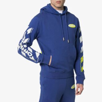 Homme SS19 Sweat à capuche slim avec logo divisé Bleu