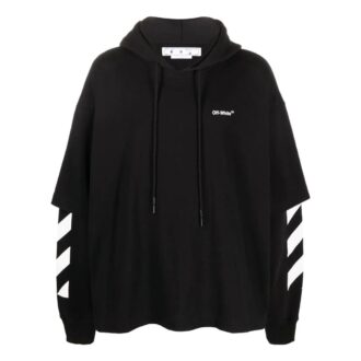 Hoodie noir à manches longues imprimé rayures unies Off-White pour homme