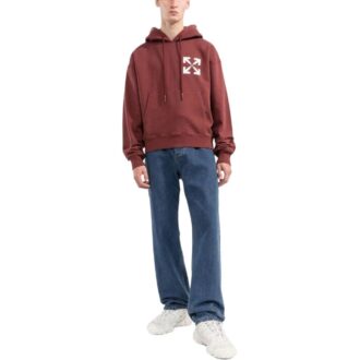 Hoodie Off-White pour homme, collection SS22, à manches longues et logo imprimé, couleur rouge vin