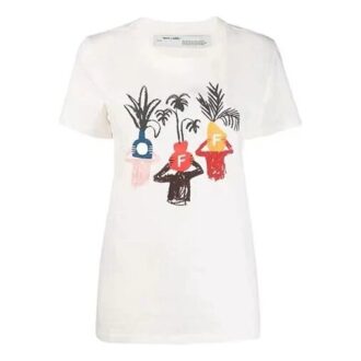 Imprimé graphique Off-White, col rond, manches courtes, coupe normale
