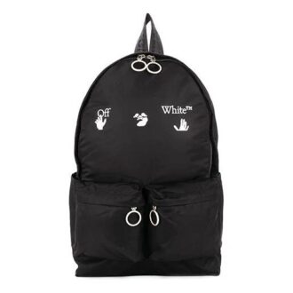 Logo imprimé, fermeture à glissière, multiples poches, sac à dos, cartable, noir