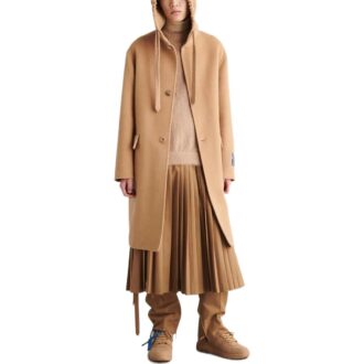 Manteau mi-long à capuche en cachemire « Kaki »