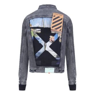 Motif flèches imprimées, assemblage de motifs, veste en Denim, gris